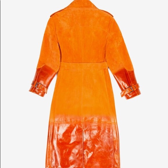BALLY Orange Suede Leather Trench Coat - Picture 6 of 7
